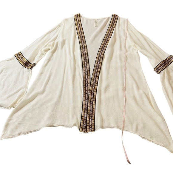 GYPSY JUNKIES WOMENS CREME COLOR OPEN KIMONO WITH EMBROIDERY SIZE M/L - Picture 8 of 11